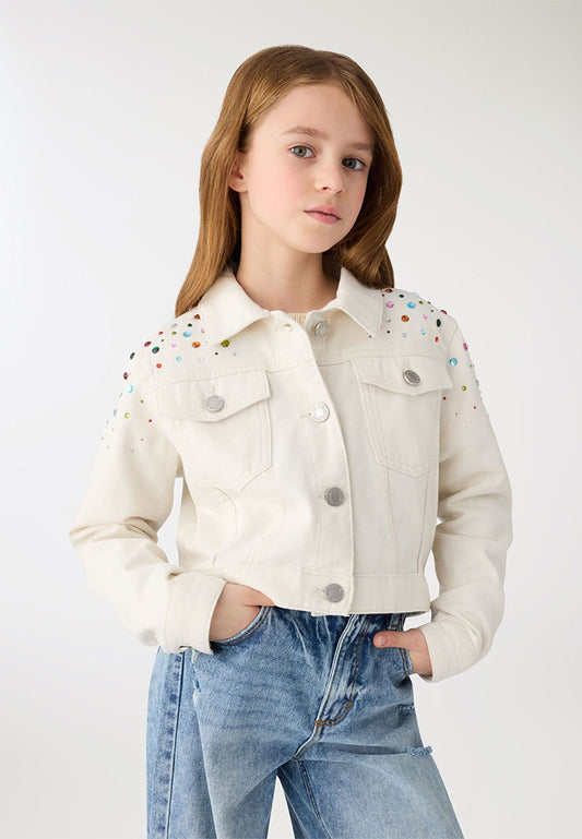 Rhinestone-Studded Denim Jacket for Girls