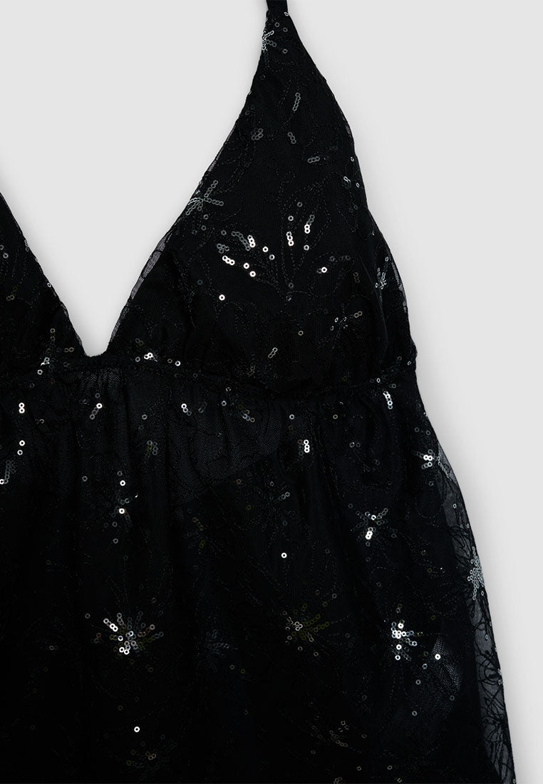 Women's Sequined Lace Halter Top