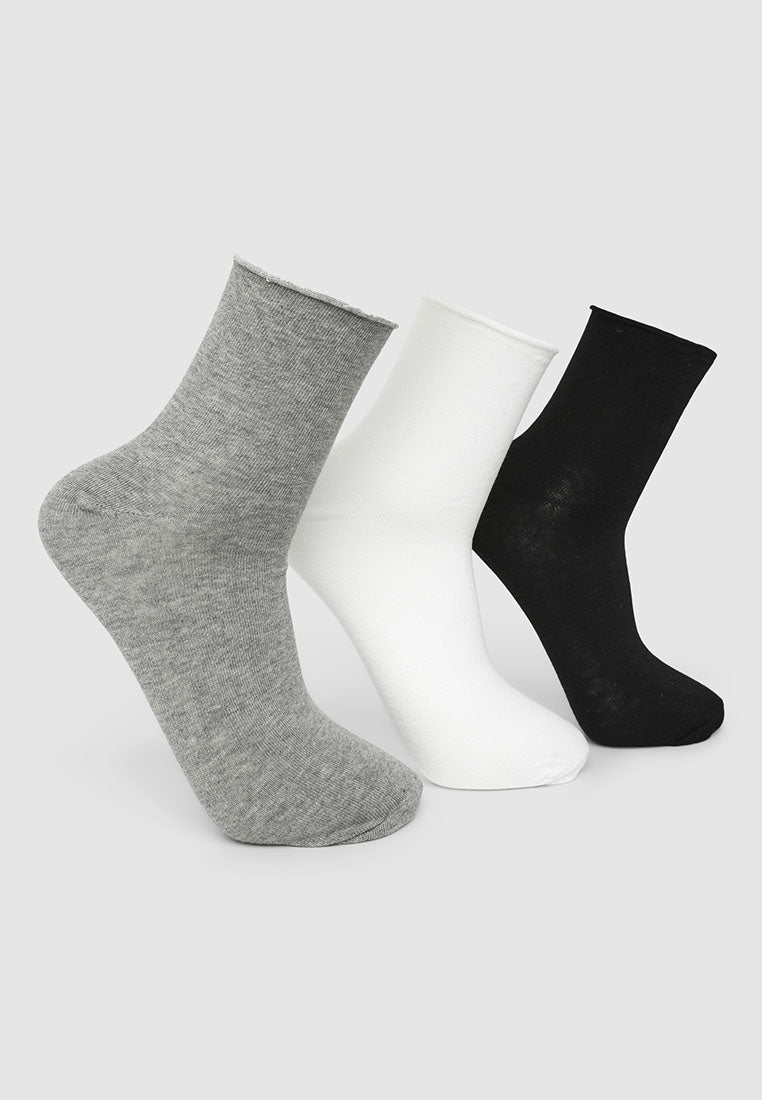 Women's Pack of 3 plain socks with raw edge trim