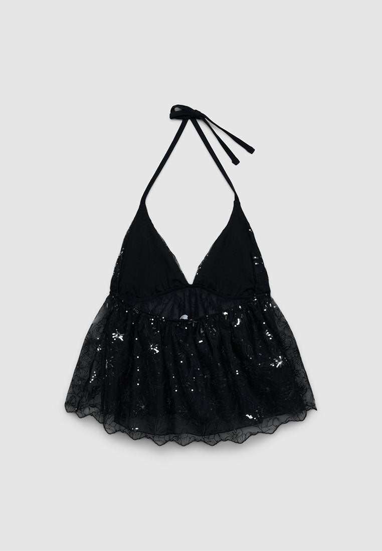 Women's Sequined Lace Halter Top