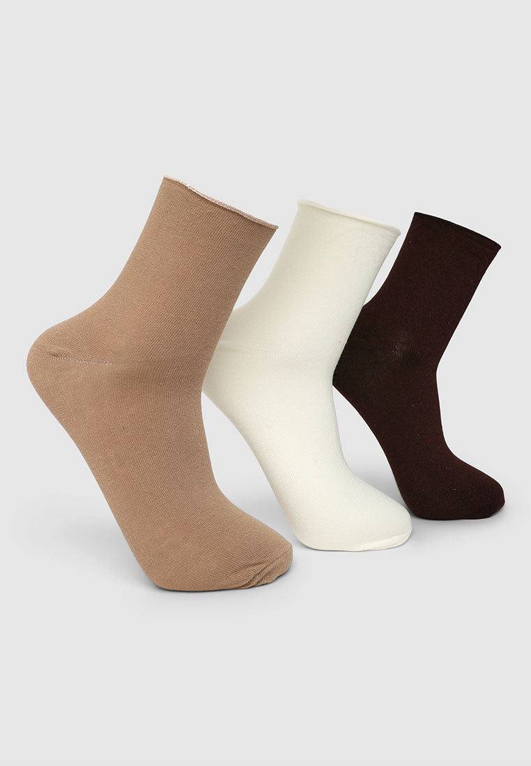 Women's Pack of 3 plain socks with raw edge trim