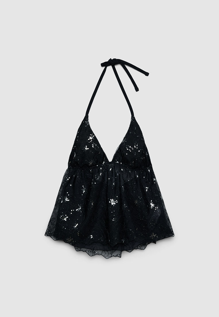 Women's Sequined Lace Halter Top
