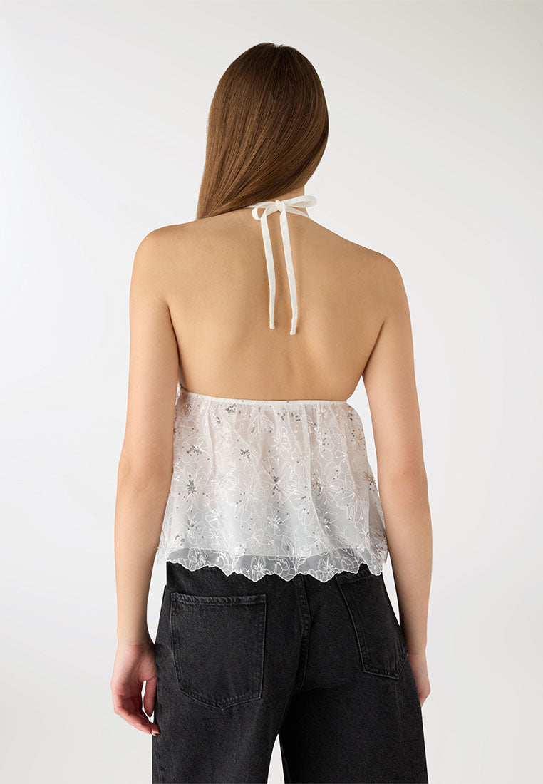 Women's Sequined Lace Halter Top