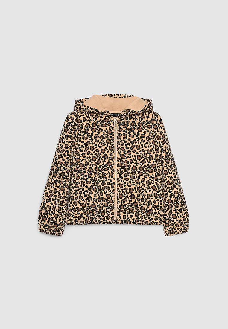 Hooded zip-up sweatshirt with animal print for Girls