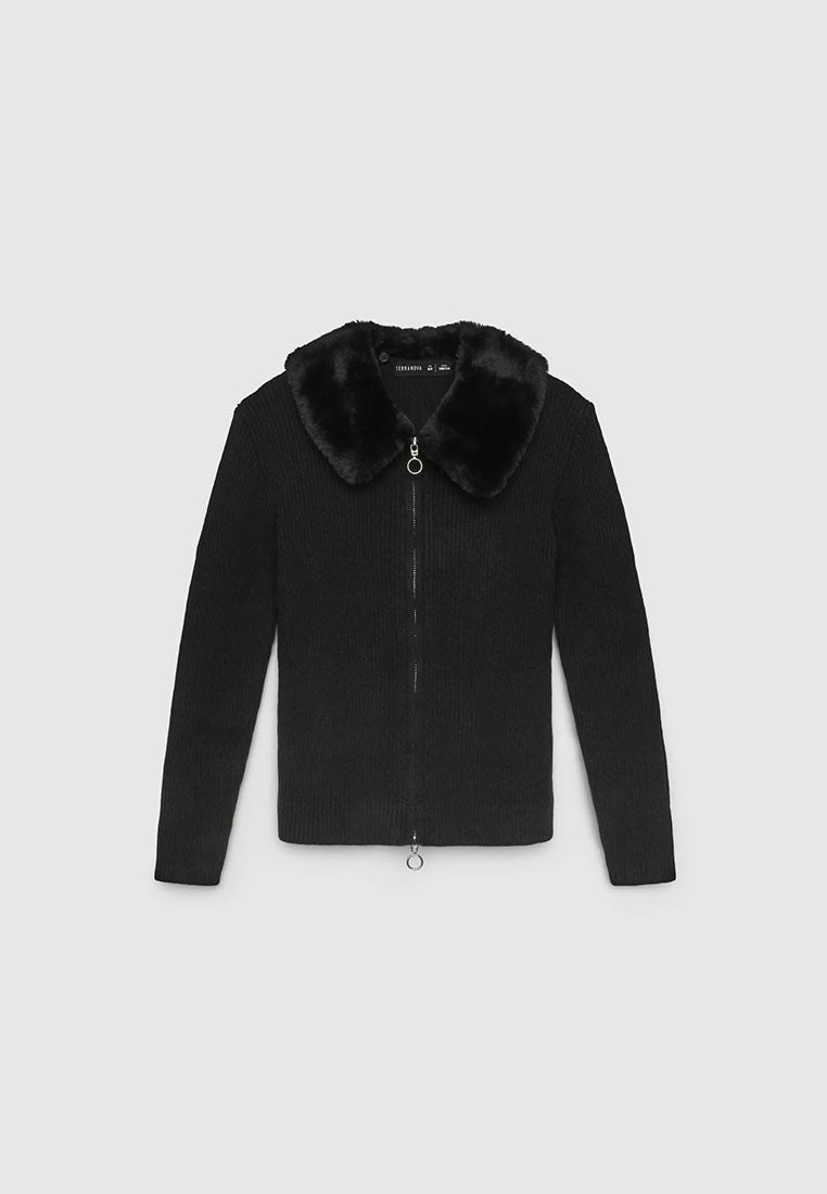 Zip-up cardigan with faux fur collar for Girls