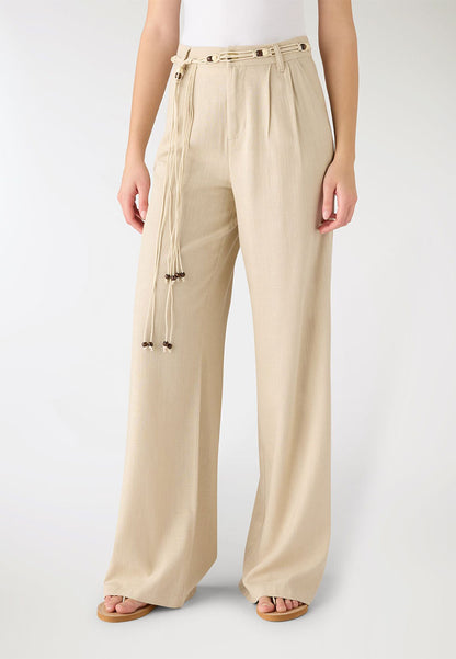 Women's Wide Leg Trouser with Beaded Woven Belt