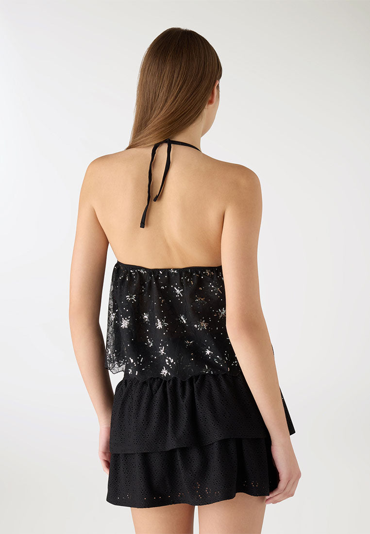 Women's Sequined Lace Halter Top