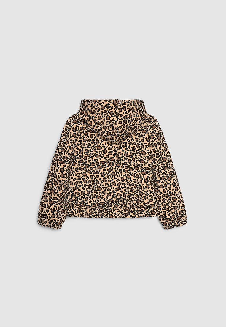 Hooded zip-up sweatshirt with animal print for Girls