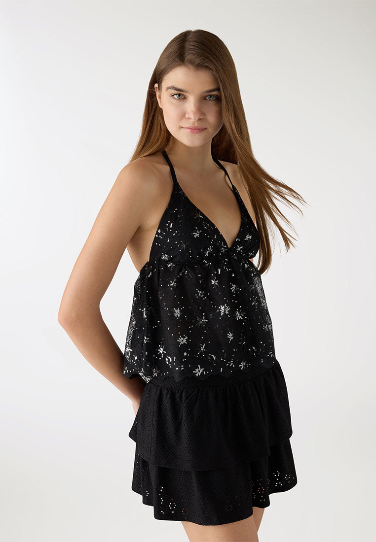 Women's Sequined Lace Halter Top