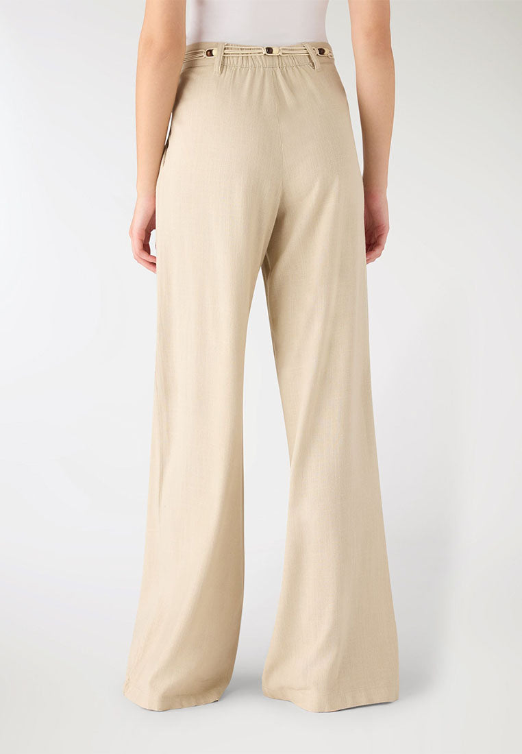 Women's Wide Leg Trouser with Beaded Woven Belt