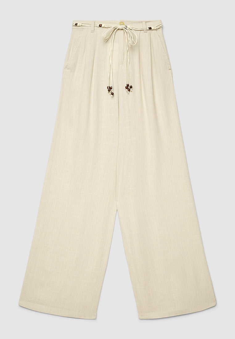Women's Wide Leg Trouser with Beaded Woven Belt
