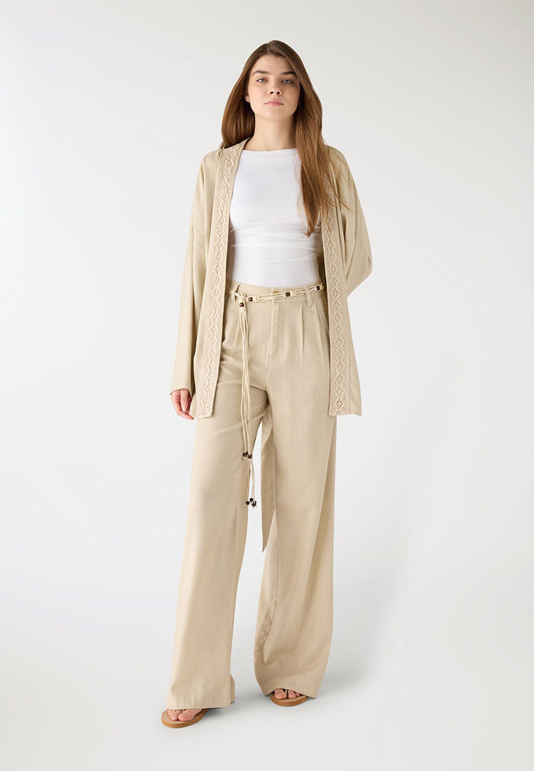 Women's Wide Leg Trouser with Beaded Woven Belt