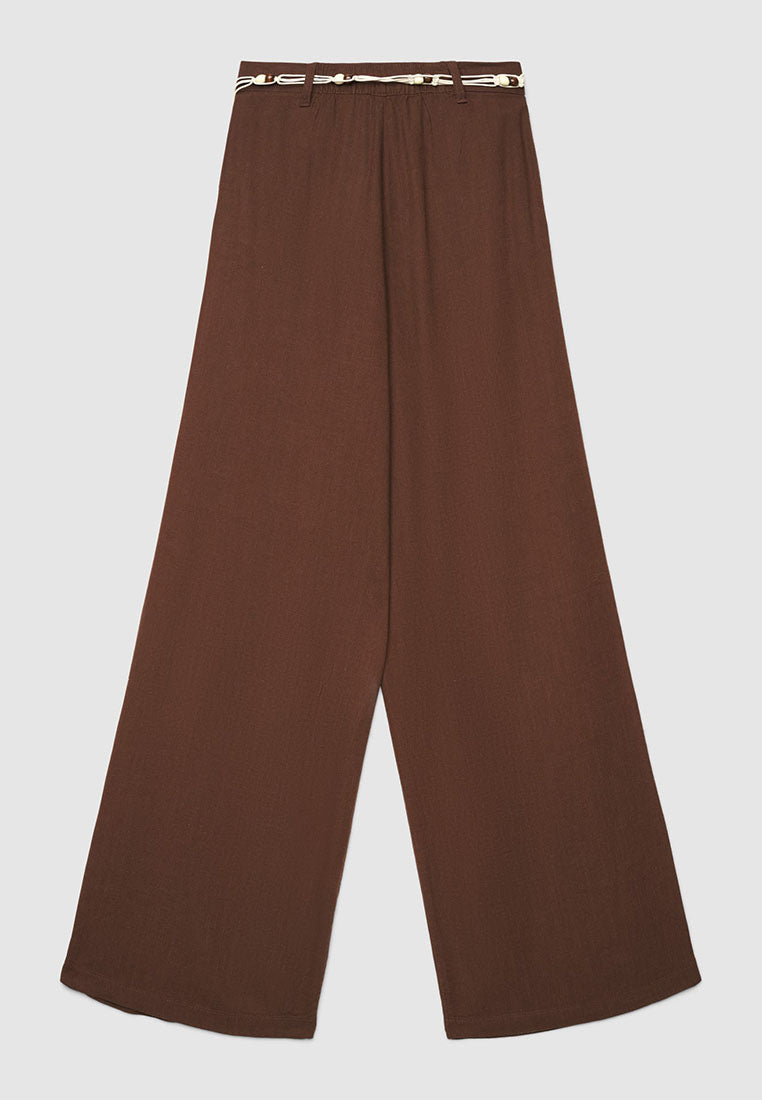 Women's Wide Leg Trouser with Beaded Woven Belt