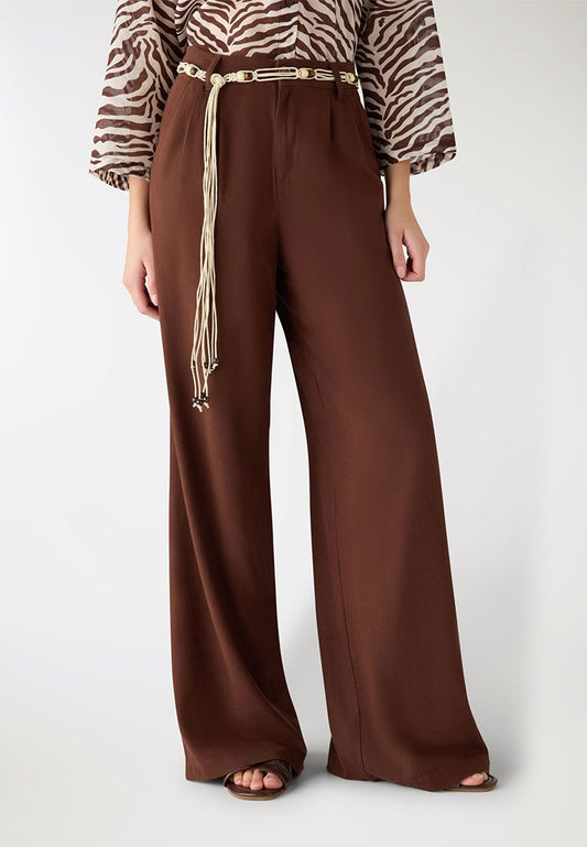 Women's Wide Leg Trouser with Beaded Woven Belt