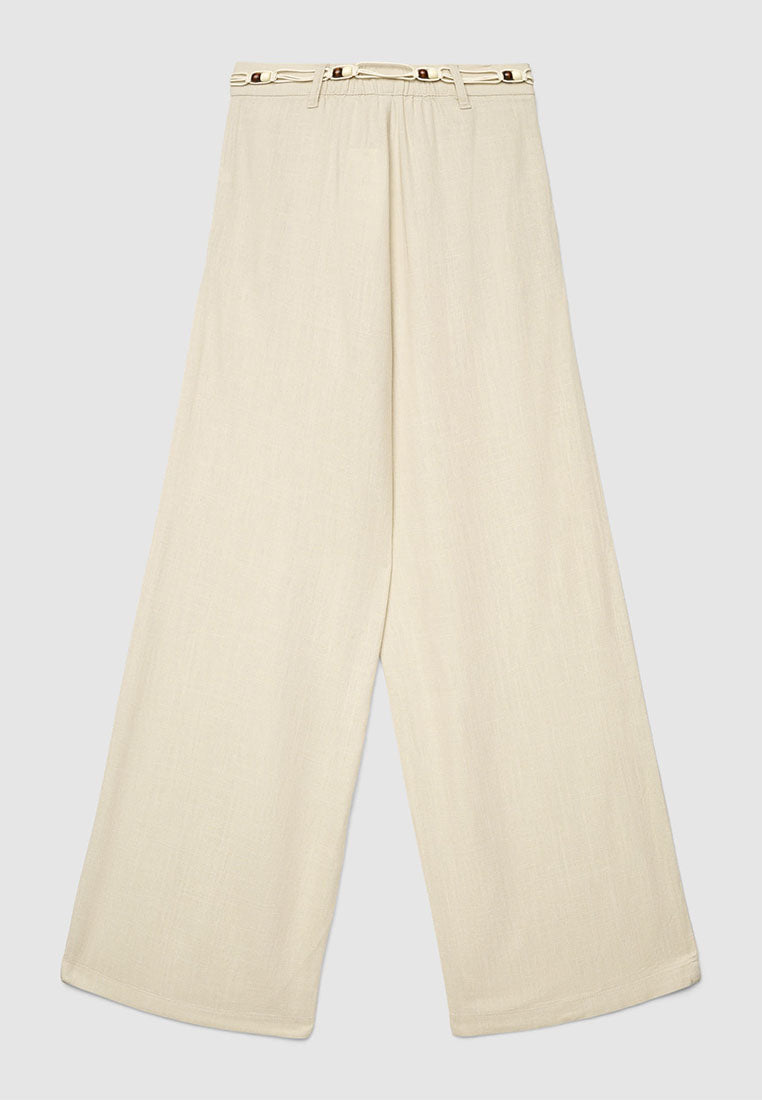 Women's Wide Leg Trouser with Beaded Woven Belt