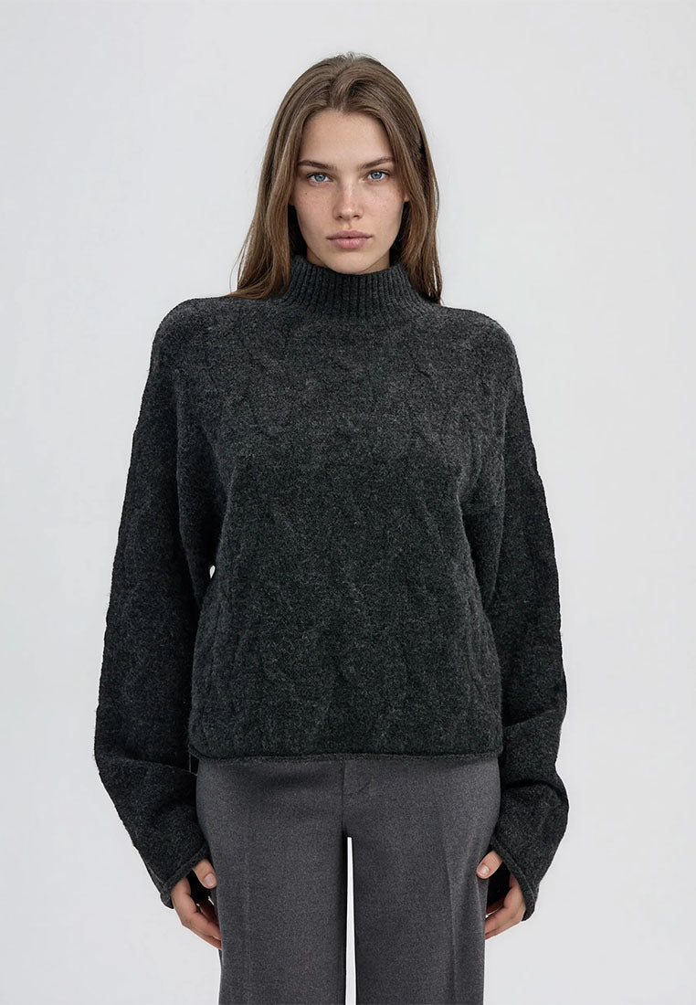 Women's Sweater with turtleneck and cable knit