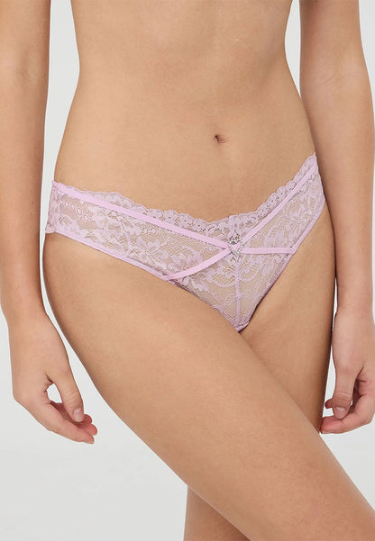 Women's Floral Lace Bikini Panties with Rhinestone Heart