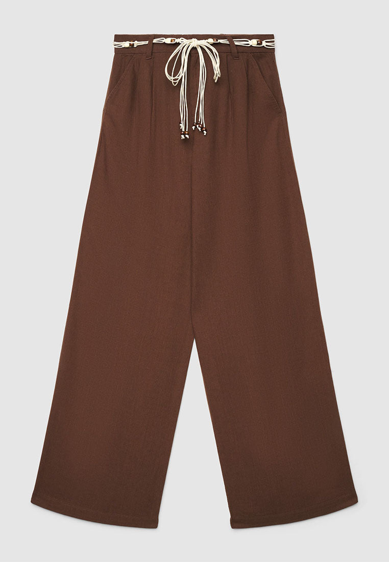 Women's Wide Leg Trouser with Beaded Woven Belt