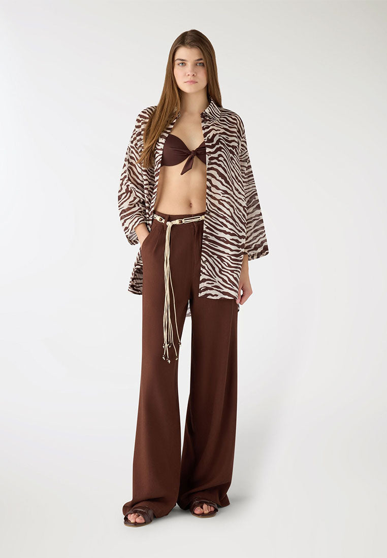 Women's Wide Leg Trouser with Beaded Woven Belt