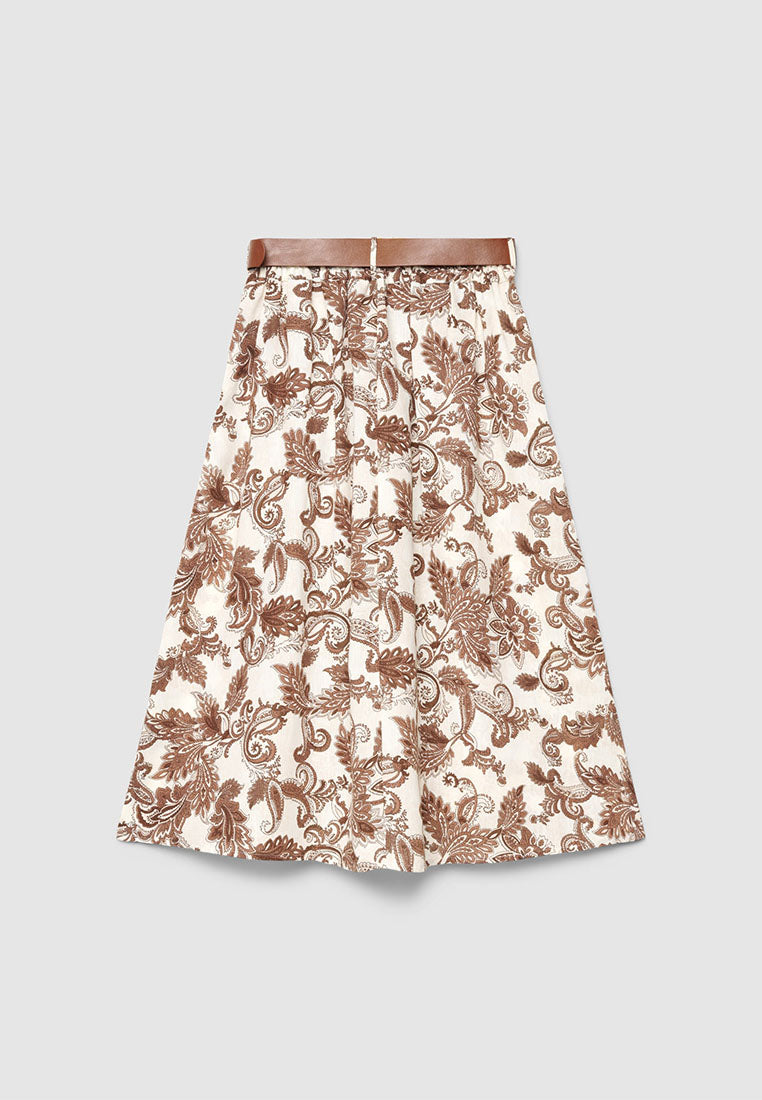 Women's Paisley Print Long Skirt with Belt