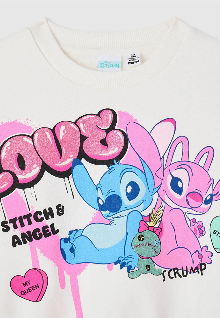 Crop sweatshirt with Stitch® and Angel® print for Girls