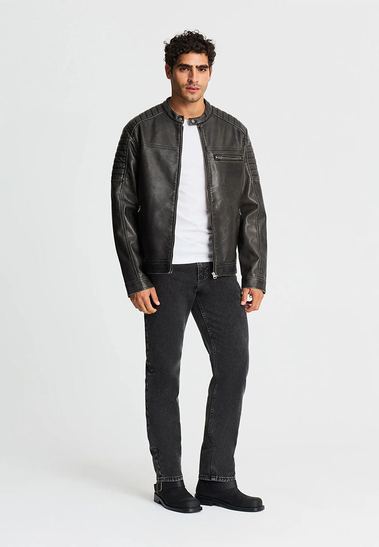 Men's Leather-look Biker Jacket