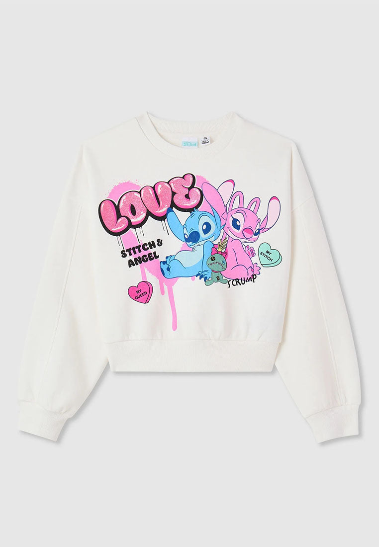 Crop sweatshirt with Stitch® and Angel® print for Girls