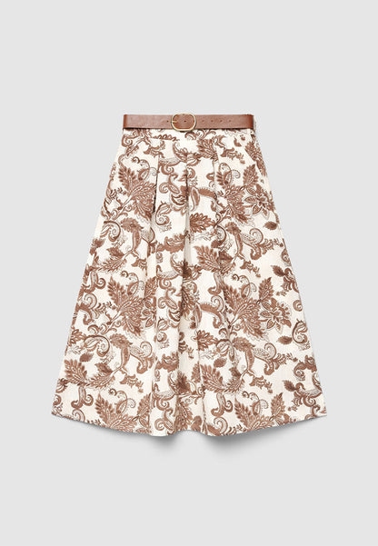 Women's Paisley Print Long Skirt with Belt