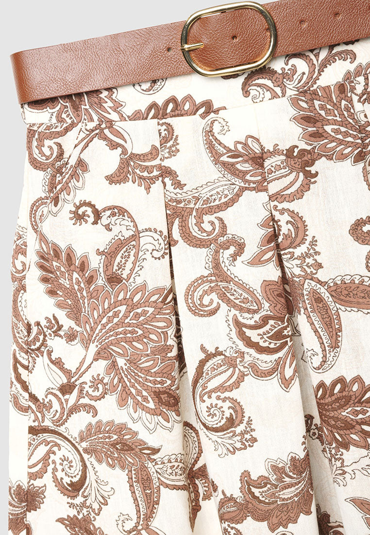Women's Paisley Print Long Skirt with Belt