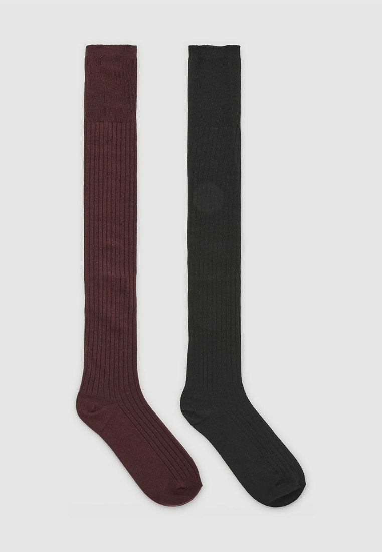 Women's Pack of 2 pairs of plain ribbed knee-high socks
