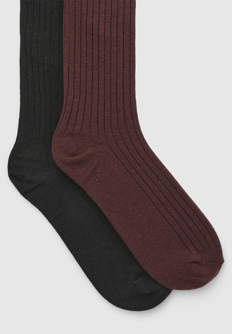 Women's Pack of 2 pairs of plain ribbed knee-high socks