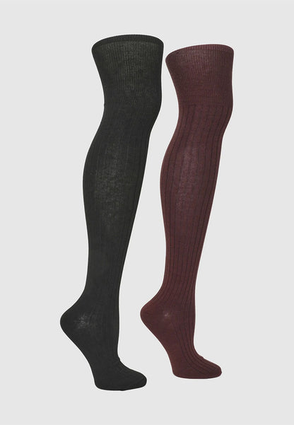 Women's Pack of 2 pairs of plain ribbed knee-high socks