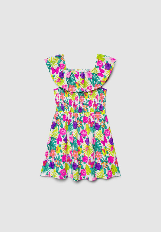 Floral Print Ruffle Dress For Girls
