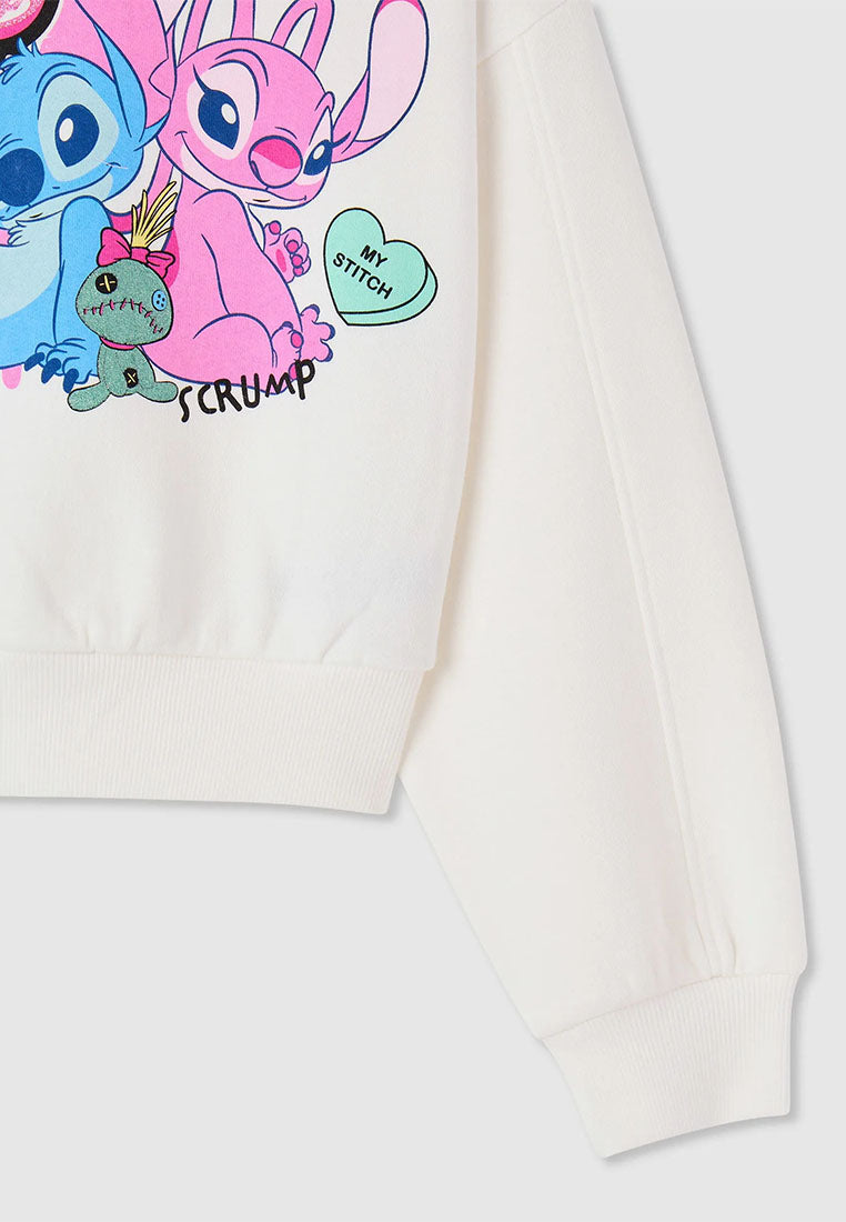 Crop sweatshirt with Stitch® and Angel® print for Girls