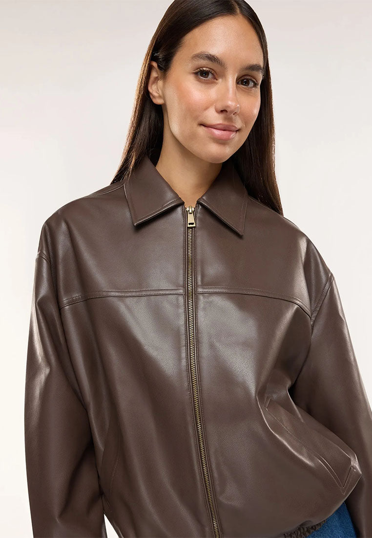 Women's Bomber Jacket with Leather-Effect