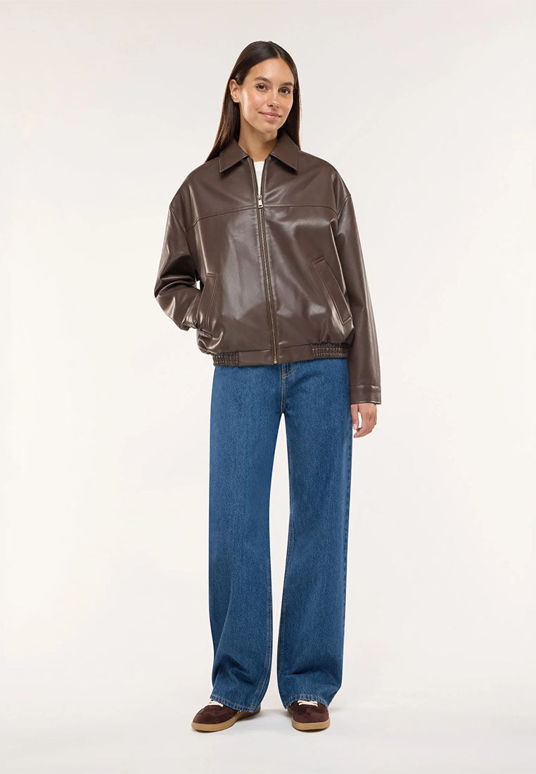 Women's Bomber Jacket with Leather-Effect