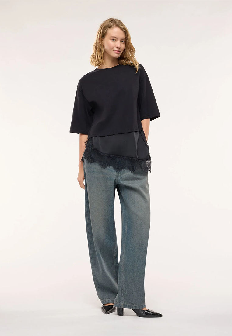 Women's Asymmetric Lace-Trim Layered Top
