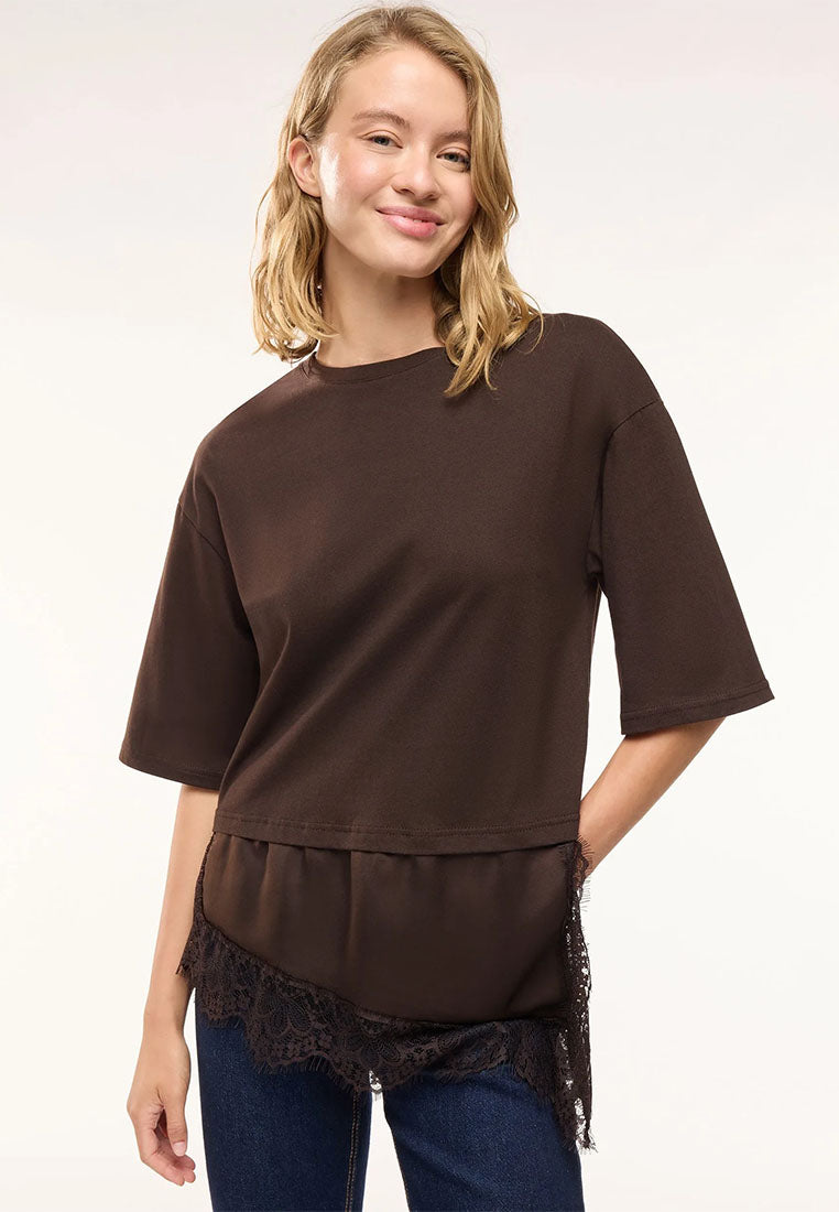 Women's Asymmetric Lace-Trim Layered Top