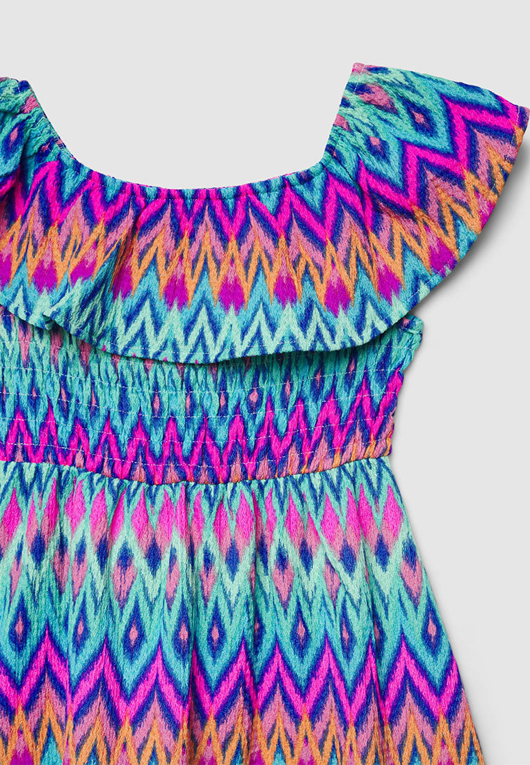 Aztec Print Ruffle Dress for Girls