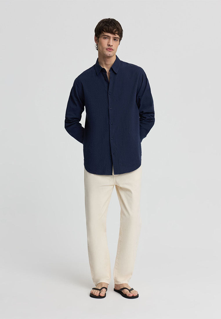Men's Plain Long-Sleeved Shirt
