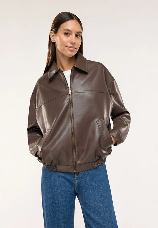 Women's Bomber Jacket with Leather-Effect