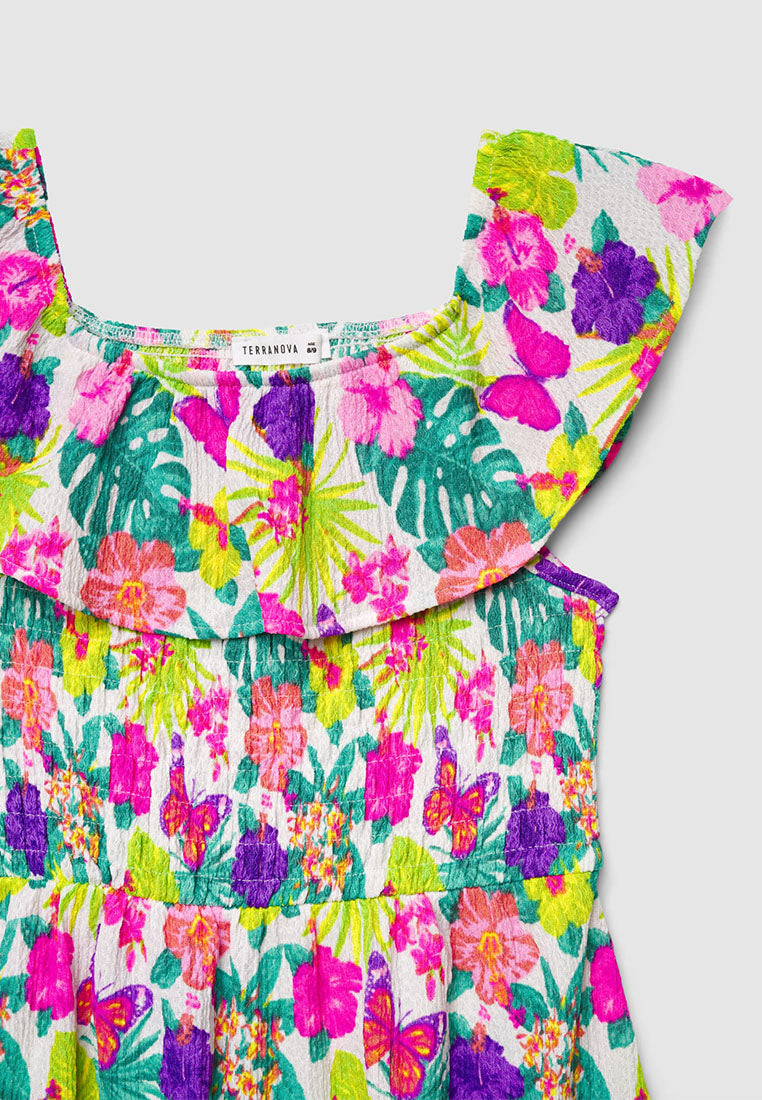 Floral Print Ruffle Dress For Girls