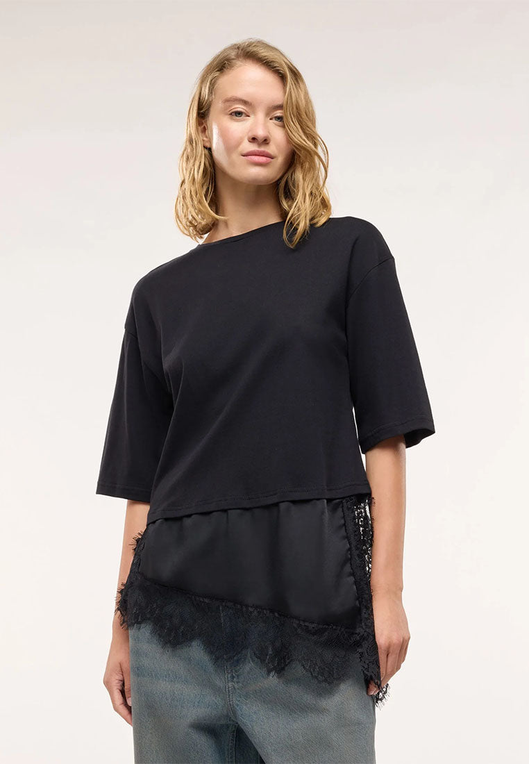 Women's Asymmetric Lace-Trim Layered Top