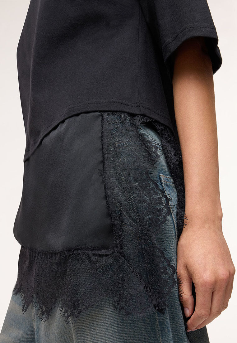 Women's Asymmetric Lace-Trim Layered Top