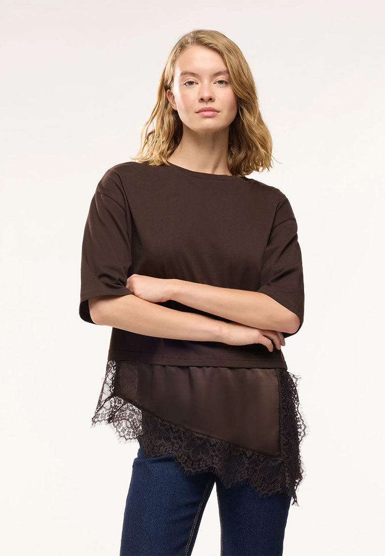 Women's Asymmetric Lace-Trim Layered Top