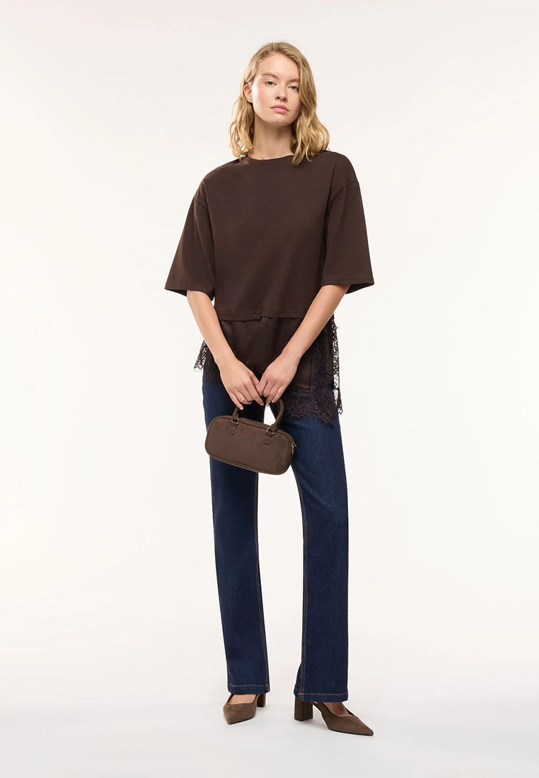 Women's Asymmetric Lace-Trim Layered Top