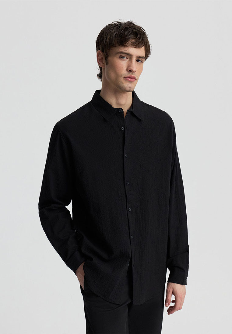 Men's Plain Long-Sleeved Shirt
