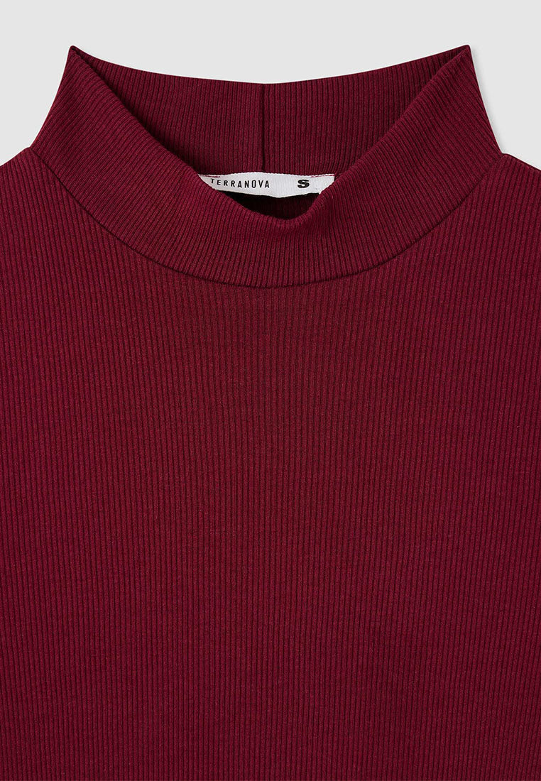 Women's Ribbed T-shirt with mock neck collar