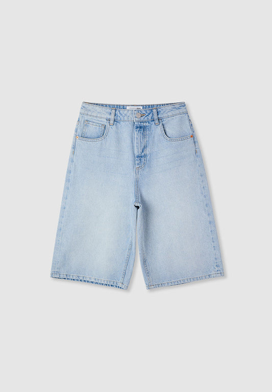 Women's High-Waisted Wide-Leg Denim Bermudas