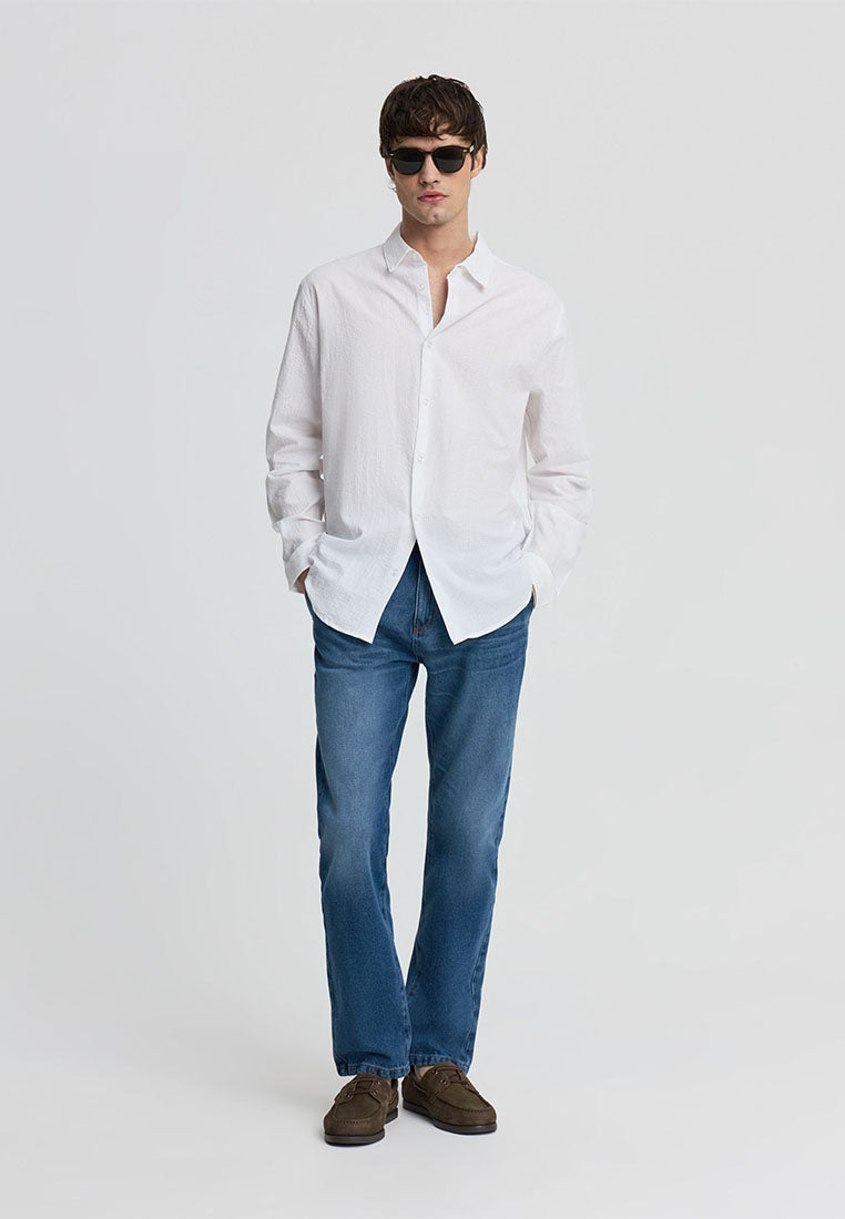 Men's Plain Long-Sleeved Shirt